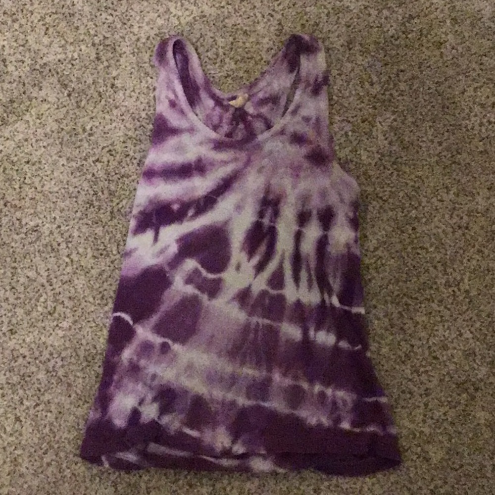 purple and white racer back tie dye tank top